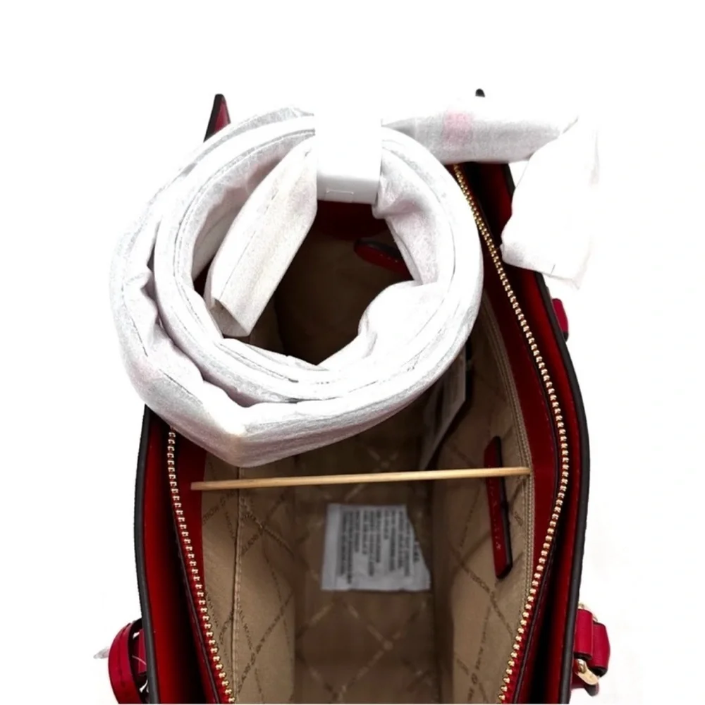 Michael Kors Sheila Medium Center Zip Satchel Bag & Large Double Zip Wallet Red - Picture 11 of 16